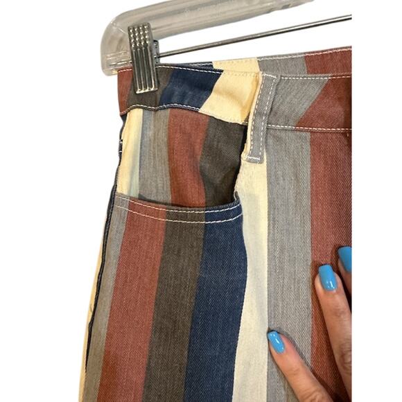 Altar'd State Blue Multi-Color Striped Bell Bottom Denim Jeans Women Sz S - Picture 6 of 11